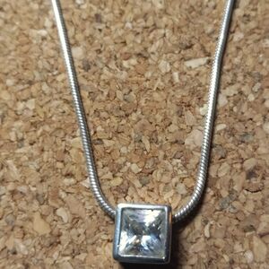 Sterling Silver Princess Cut CZ Slider Pendant Necklace